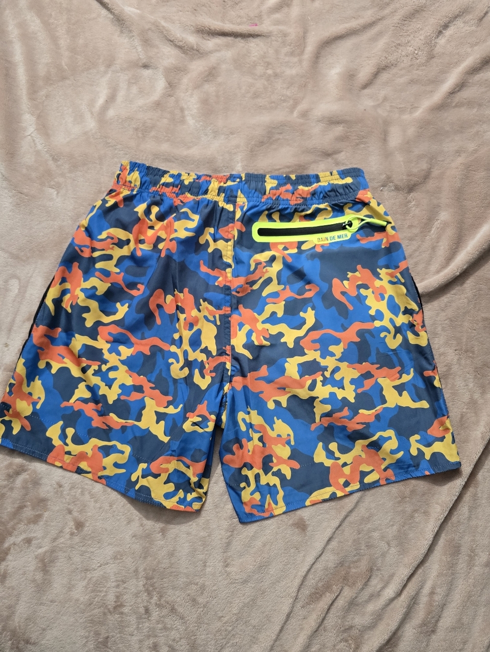 Bain De Mer Blue Multicolor Camouflage Orange Sugar Skull Swim Shorts Medium - Picture 3 of 14